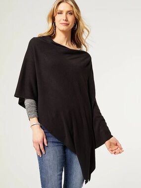 C&C California Black Asymmetric Knit Poncho